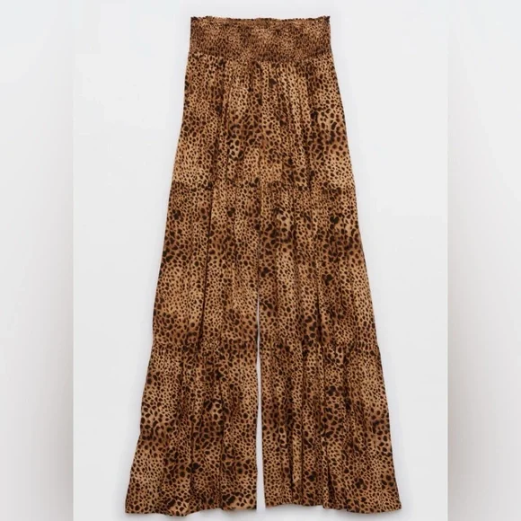 Aerie Party Pant Leopard Print Wide-Leg Flowy Pants XL - Picture 4 of 12